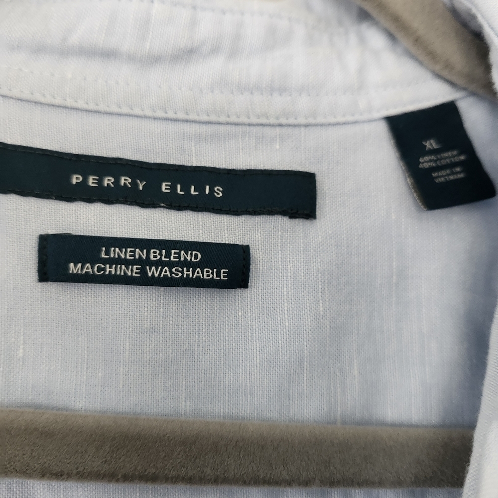 Perry Ellis Linen Blue Shirt Short Sleeve Men’s Size XL - Picture 6 of 7